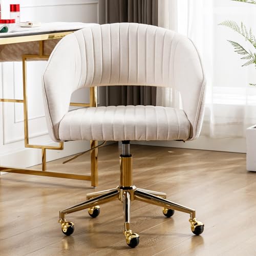 chairus Verstellbarer Bürostuhl Zuhause aus Chenille Computer Drehsessel Moderner Arbeitsstuhl Schreibtischstuhl mit Offener Rückenlehne(Beige) von chairus