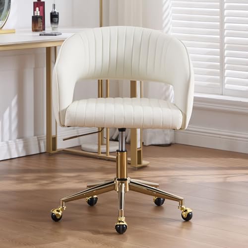 chairus Verstellbarer Bürostuhl Zuhause aus PU-Kunstleder Computer Drehsessel Moderner Schminktischstuhl Schreibtischstuhl mit Offener Rückenlehne (Beige pu) von chairus
