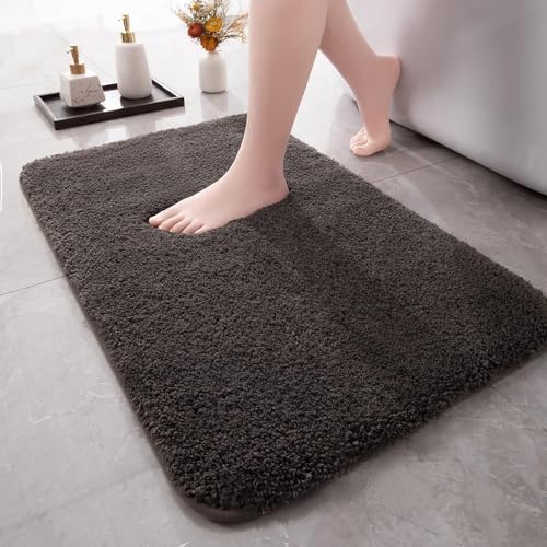 chakme Badteppich rutschfeste 51×81 cm，Maschinenwaschbare Badezimmerteppich Wasserabsorbierend Badematte，weicher Mikrofasern Badvorleger für Dusche,Badewanne und Toilette，Dunkelgrau von chakme