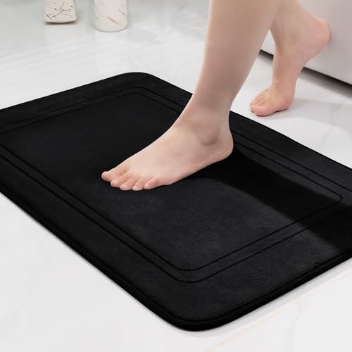 Badematte rutschfest,Badezimmerteppich Weich Badteppich Saugfähige Badvorleger Duschvorleger Fussmatte für Badezimmer Schwarz 50x80cm von chakme