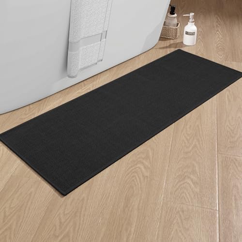 Badezimmerteppich 43 x 120cm rutschfeste Badematte mit Gummi Rückseite Badteppich rutschfest waschbar Badvorleger Bad Teppich Badezimmer Duschvorleger Schwarz von chakme