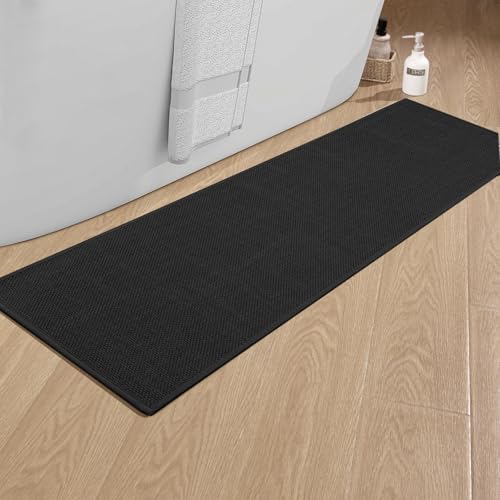 Badezimmerteppich 43 x 150 cm rutschfeste Badematte mit Gummi Rückseite Badteppich rutschfest waschbar Badvorleger Bad Teppich Badezimmer Duschvorleger Schwarz von chakme