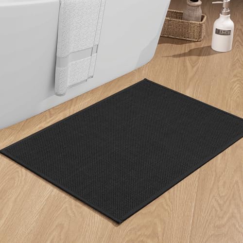 Badezimmerteppich 43 x 61 cm rutschfeste Badematte mit Gummi Rückseite Badteppich rutschfest waschbar Badvorleger Bad Teppich Badezimmer Duschvorleger Schwarz von chakme