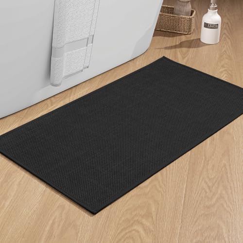 Badezimmerteppich 43 x 81 cm rutschfeste Badematte mit Gummi Rückseite Badteppich rutschfest waschbar Badvorleger Bad Teppich Badezimmer Duschvorleger Schwarz von chakme
