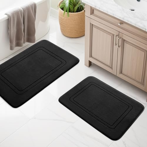 Badezimmerteppich Set 2 Teilig, Weiche Badematte aus Memory-Schaum Badvorleger rutschfest Waschbar, Badezimmer Teppiche Set für Toilette Dusche und Badewanne Schwarz Badezimmerteppich Set 2 Teilig, Weiche Badematte aus Memory-Schaum Badvorleger rutschfest Waschbar, Badezimmer Teppiche Set für Toilette Dusche und Badewanne Schwarz von chakme