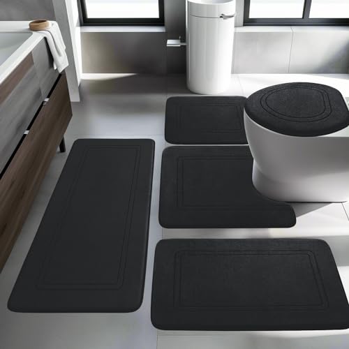 Badezimmerteppich Set 5 Teilig, Weiche Badematte aus Memory-Schaum Badvorleger rutschfest Waschbar, Badezimmer Teppiche Set für Toilette Dusche und Badewanne Schwarz Badezimmerteppich Set 5 Teilig, Weiche Badematte aus Memory-Schaum Badvorleger rutschfest Waschbar, Badezimmer Teppiche Set für Toilette Dusche und Badewanne Schwarz von chakme