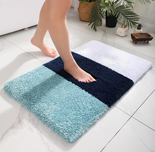 chakme Extra Dick Badematte rutschfest waschbar, Mikrofaser absorbierende Badezimmerteppich, DREI-Farben Gestreifte Badteppich für Badezimmer, 51 × 81 cm, Gemischtes Blau von chakme