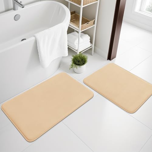 chakme 2 Teilig Ultra Dicke Badematte Memoryschaum rutschfest, Badezimmerteppich Badematten Badvorleger Set 2 Teilig, Duschvorleger Badteppich Set, Badezimmergarnitur 40×60 cm + 50×80 cm, Beige von chakme