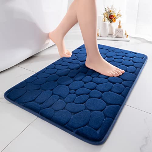 chakme Badematte Memoryschaum Badteppich Memory Foam Duschvorleger Saugfähige Badvorleger Badezimmerteppich Duschmatte Deko Fussmatte rutschfeste Matte für Badezimmer Wohnzimmer 43×61 cm, Dunkelblau von chakme