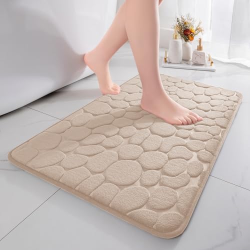 chakme Badematte Memoryschaum Badteppich Memory Foam Duschvorleger Saugfähige Badvorleger Badezimmerteppich Duschmatte Deko Fussmatte rutschfeste Matte für Badezimmer Wohnzimmer 43×61 cm, Beige von chakme
