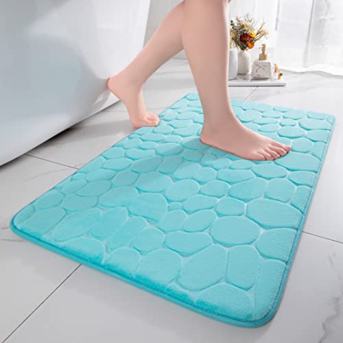 chakme Badematte Memoryschaum Badteppich Memory Foam Duschvorleger Saugfähige Badvorleger Badezimmerteppich Duschmatte Deko Fussmatte rutschfeste Matte für Badezimmer Wohnzimmer 43×61 cm, Blaugrün von chakme