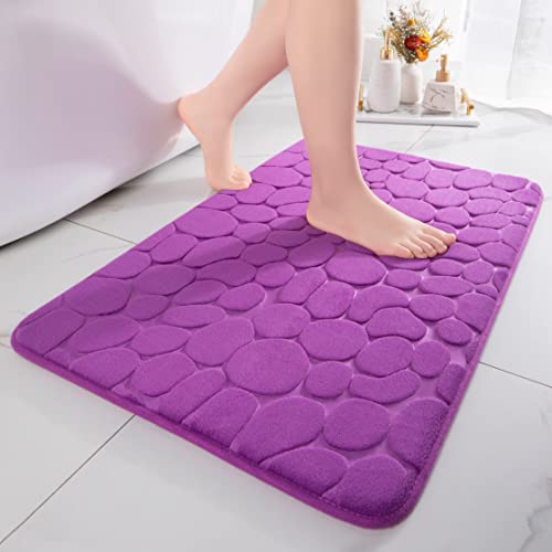 chakme Badematte Memoryschaum Badteppich Memory Foam Duschvorleger Saugfähige Badvorleger Badezimmerteppich Duschmatte Deko Fussmatte rutschfeste Matte für Badezimmer Wohnzimmer 50×80 cm, Violett von chakme