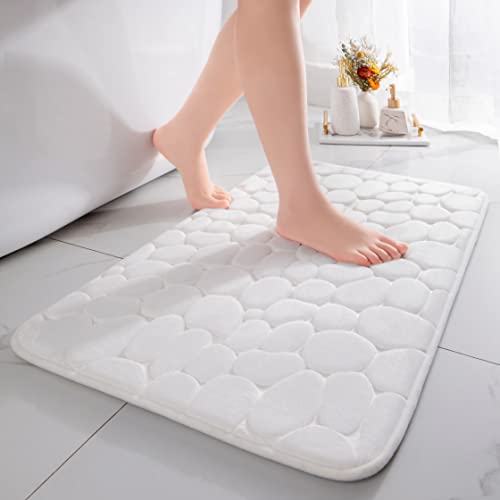 chakme Badematte Memoryschaum Badteppich Memory Foam Duschvorleger Saugfähige Badvorleger Badezimmerteppich Duschmatte Deko Fussmatte rutschfeste Matte für Badezimmer Wohnzimmer 50×80 cm, Weiß von chakme