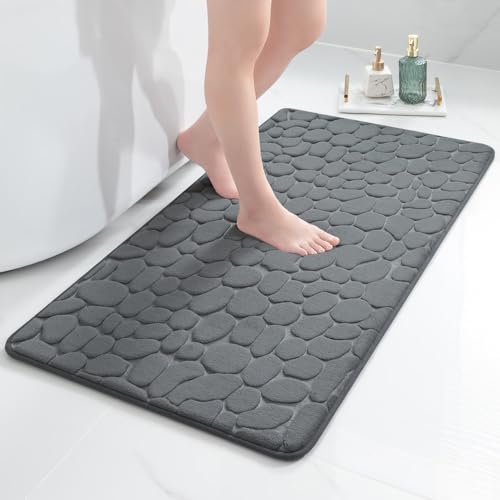 chakme Badematte Memoryschaum Badteppich Memory Foam Duschvorleger Saugfähige Badvorleger Badezimmerteppich Duschmatte Deko Fussmatte rutschfeste Matte für Badezimmer Wohnzimmer 60×120 cm, Dunkelgrau von chakme