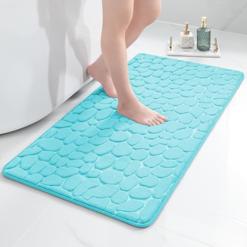 chakme Badematte Memoryschaum Badteppich Memory Foam Duschvorleger Saugfähige Badvorleger Badezimmerteppich Duschmatte Deko Fussmatte rutschfeste Matte für Badezimmer Wohnzimmer 60x120 cm, Blaugrün von chakme