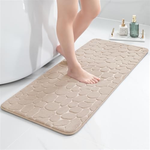chakme Badematte Memoryschaum Badteppich Memory Foam Duschvorleger Saugfähige Badvorleger Badezimmerteppich Duschmatte Deko Fussmatte rutschfeste Matte für Badezimmer Wohnzimmer 60x120 cm, Beige von chakme