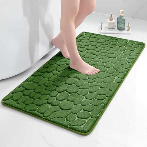 chakme Badematte Memoryschaum Badteppich Memory Foam Duschvorleger Saugfähige Badvorleger Badezimmerteppich Duschmatte Deko Fussmatte rutschfeste Matte für Badezimmer Wohnzimmer 60x120 cm, Grün von chakme