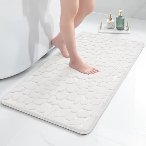chakme Badematte Memoryschaum Badteppich Memory Foam Duschvorleger Saugfähige Badvorleger Badezimmerteppich Duschmatte Deko Fussmatte rutschfeste Matte für Badezimmer Wohnzimmer 60x120 cm, Weiß von chakme