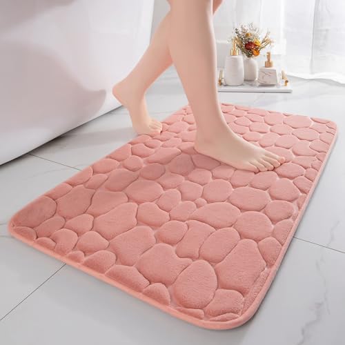 chakme Badematte Memoryschaum Badteppich Memory Foam Duschvorleger Saugfähige Badvorleger Badezimmerteppich Duschmatte Deko Fussmatte rutschfeste Matte für Badezimmer Wohnzimmer 60x90 cm, Rosa von chakme