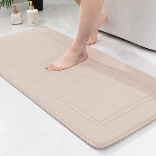 chakme Badematte rutschfest,Badezimmerteppich Weich Badteppich Saugfähige Badvorleger Duschvorleger Fussmatte für Badezimmer Beige 60x120cm von chakme