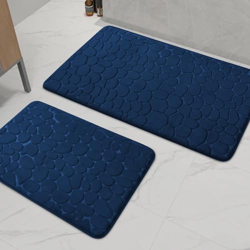 chakme Badezimmer Teppiche Sets 2 Stück, Cobblestone Memory Foam Badezimmer Matten Set dick, Anti-Rutsch-Badematten für Bad,absorbierend waschbar dunkelblau Badteppiche für Wanne, WC und Boden chakme Badezimmer Teppiche Sets 2 Stück, Cobblestone Memory Foam Badezimmer Matten Set dick, Anti-Rutsch-Badematten für Bad,absorbierend waschbar dunkelblau Badteppiche für Wanne, WC und Boden von chakme