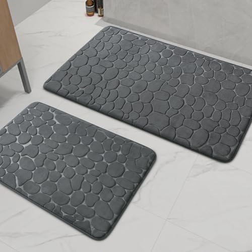 chakme Badezimmer Teppiche Sets 2 Stück, Cobblestone Memory Foam Badezimmer Matten Set dick, Anti-Rutsch-Badematten für Bad,absorbierend waschbar dunkelgrau Badteppiche für Wanne, WC und Boden chakme Badezimmer Teppiche Sets 2 Stück, Cobblestone Memory Foam Badezimmer Matten Set dick, Anti-Rutsch-Badematten für Bad,absorbierend waschbar dunkelgrau Badteppiche für Wanne, WC und Boden von chakme