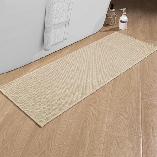 chakme Badezimmerteppich 43 x 120 cm rutschfeste Badematte mit Gummi Rückseite Badteppich rutschfest waschbar Badvorleger Bad Teppich Badezimmer Duschvorleger Beige von chakme