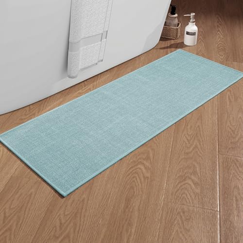chakme Badezimmerteppich 43 x 120cm rutschfeste Badematte mit Gummi Rückseite Badteppich rutschfest waschbar Badvorleger Bad Teppich Badezimmer Duschvorleger Blau von chakme