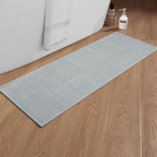 chakme Badezimmerteppich 43 x 120cm rutschfeste Badematte mit Gummi Rückseite Badteppich rutschfest waschbar Badvorleger Bad Teppich Badezimmer Duschvorleger Hellgrau von chakme