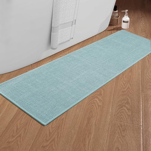chakme Badezimmerteppich 43 x 150 cm rutschfeste Badematte mit Gummi Rückseite Badteppich rutschfest waschbar Badvorleger Bad Teppich Badezimmer Duschvorleger Blau von chakme