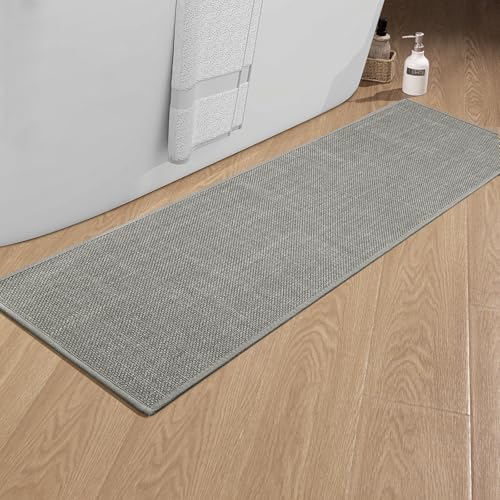 chakme Badezimmerteppich 43 x 150 cm rutschfeste Badematte mit Gummi Rückseite Badteppich rutschfest waschbar Badvorleger Bad Teppich Badezimmer Duschvorleger Grau von chakme