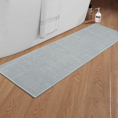 chakme Badezimmerteppich 43 x 150 cm rutschfeste Badematte mit Gummi Rückseite Badteppich rutschfest waschbar Badvorleger Bad Teppich Badezimmer Duschvorleger Hellgrau von chakme