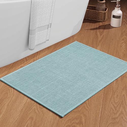 chakme Badezimmerteppich 43 x 61 cm rutschfeste Badematte mit Gummi Rückseite Badteppich rutschfest waschbar Badvorleger Bad Teppich Badezimmer Duschvorleger Blau von chakme