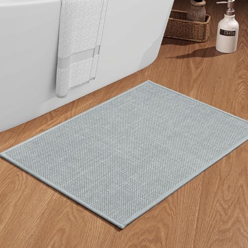 chakme Badezimmerteppich 43 x 61 cm rutschfeste Badematte mit Gummi Rückseite Badteppich rutschfest waschbar Badvorleger Bad Teppich Badezimmer Duschvorleger Hellgrau von chakme