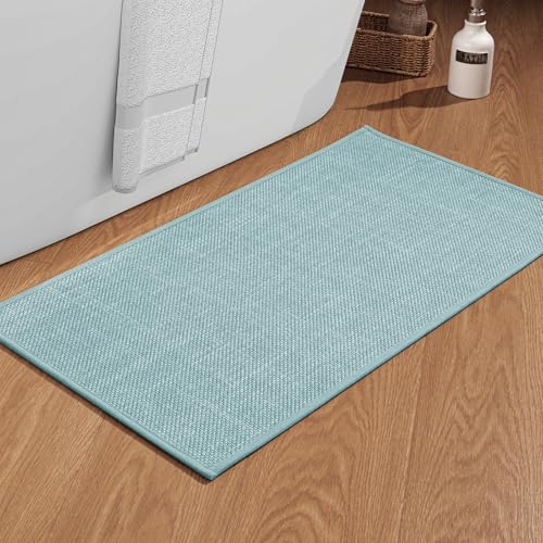 chakme Badezimmerteppich 43 x 81 cm rutschfeste Badematte mit Gummi Rückseite Badteppich rutschfest waschbar Badvorleger Bad Teppich Badezimmer Duschvorleger Blau von chakme