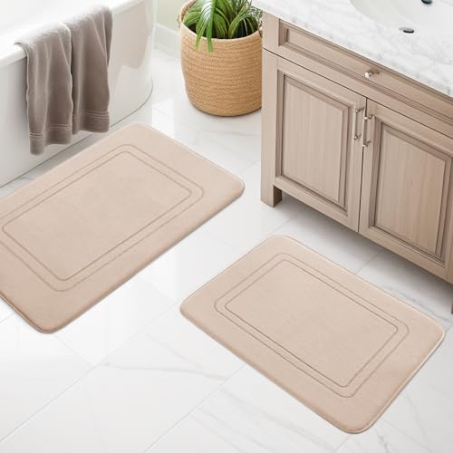 chakme Badezimmerteppich Set 2 Teilig, Weiche Badematte aus Memory-Schaum Badvorleger rutschfest Waschbar, Badezimmer Teppiche Set für Toilette Dusche und Badewanne Beige von chakme