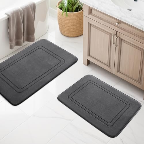 chakme Badezimmerteppich Set 2 Teilig, Weiche Badematte aus Memory-Schaum Badvorleger rutschfest Waschbar, Badezimmer Teppiche Set für Toilette Dusche und Badewanne Dunkelgrau von chakme