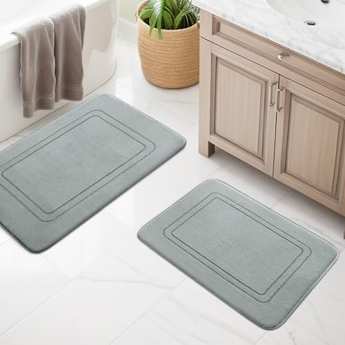 chakme Badezimmerteppich Set 2 Teilig, Weiche Badematte aus Memory-Schaum Badvorleger rutschfest Waschbar, Badezimmer Teppiche Set für Toilette Dusche und Badewanne Grau von chakme
