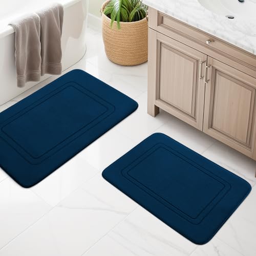 chakme Badezimmerteppich Set 2 Teilig, Weiche Badematte aus Memory-Schaum Badvorleger rutschfest Waschbar, Badezimmer Teppiche Set für Toilette Dusche und Badewanne Navy blau von chakme