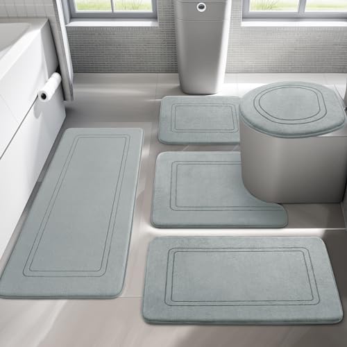 chakme Badezimmerteppich Set 5 Teilig, Weiche Memory-Schaum Badematte und U Förmige wc Vorleger, Badteppich rutschfest Waschbar Badvorleger Set Grau chakme Badezimmerteppich Set 5 Teilig, Weiche Memory-Schaum Badematte und U Förmige wc Vorleger, Badteppich rutschfest Waschbar Badvorleger Set Grau von chakme