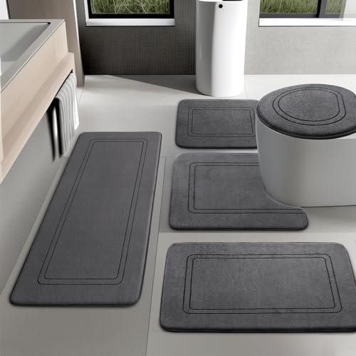 chakme Badezimmerteppich Set 5 Teilig, Weiche Memory-Schaum Badematte und U Förmige wc Vorleger, Badteppich rutschfest Waschbar Badvorleger Set Dunkelgrau chakme Badezimmerteppich Set 5 Teilig, Weiche Memory-Schaum Badematte und U Förmige wc Vorleger, Badteppich rutschfest Waschbar Badvorleger Set Dunkelgrau von chakme