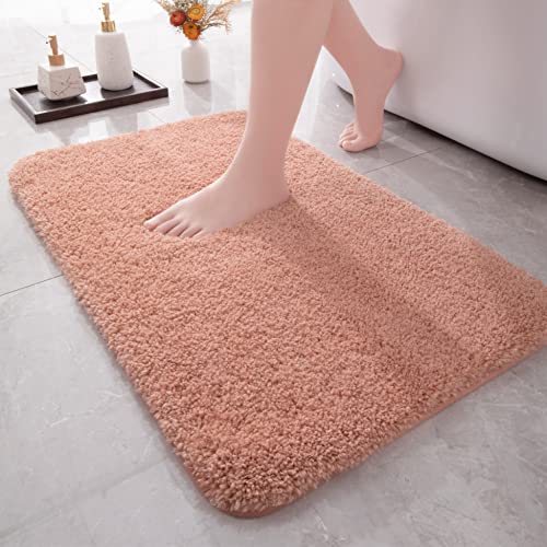 chakme Badteppich rutschfeste 43×61 cm，Maschinenwaschbare Badezimmerteppich Wasserabsorbierend Badematte，weicher Mikrofasern Badvorleger für Dusche,Badewanne und Toilette，Rosa von chakme