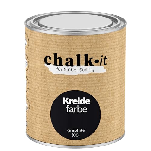 chalk-it Kreidefarbe 750ml (08) Graphite Möbel Farbe Shabby Chic Holzlack Natur Vintage Look Möbellack Erfüllt EN71-3 Sicher Kindermöbel Spielzeuge von chalk-it