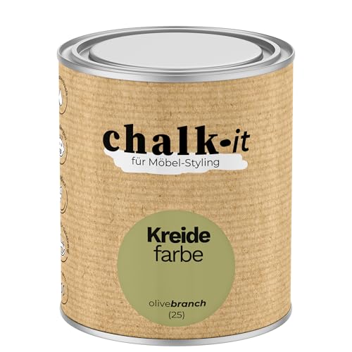 chalk-it Kreidefarbe 750ml (25) Olive Branch Möbel Farbe Shabby Chic Holzlack Natur Vintage Look Möbellack Erfüllt EN71-3 Sicher Kindermöbel Spielzeuge von chalk-it