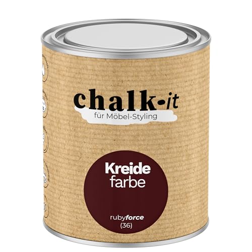 chalk-it Kreidefarbe 750ml (36) Ruby Force Möbel Farbe Shabby Chic Holzlack Natur Vintage Look Möbellack Erfüllt EN71-3 Sicher Kindermöbel Spielzeuge von chalk-it