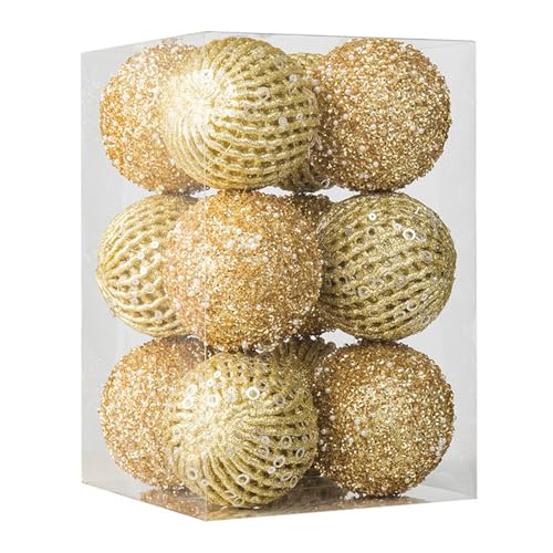 12er Set Weihnachtskugeln Christbaumkugeln Ornamente für Feiertage, Partydekoration Baumschmuck (Gold,8 cm) von champracer
