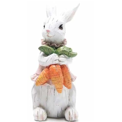 2 Stück Deko Aufsteller Osterhase ,Osterhasen Figuren, Keramik Hase und Häsin ,Osterhasen Osterdeko, Kaninchen hält Karotte Osterfigur, Bunny Figuren Ornament für Ostern Tisch (14 cm,Rettich) von champracer