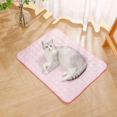 2 Stück Generisch Hundekühlmatte, Tragbares Hundekühlebett, Machine Washable Cooling Dog Bed, für Wohnzimmer Schlafzimmer Terrasse Garten Haus (Rosa,62x50 cm) von champracer