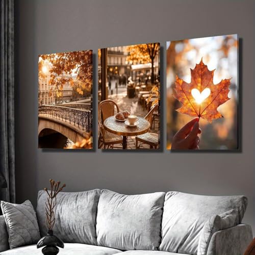 3-teiliges Poster Set Herbstlandschaften Wanddeko Aesthetic Herbst Ahornblätter Wandbilder Wohnzimmer Poster & Kunstdrucke Kunstposter für Schlafzimmer Büro Wanddeko, Ohne Rahmen (30*40cm) von champracer