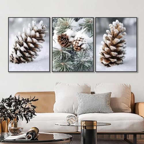 3er Moderne Premium Poster Set, Schlafzimmer Wandbilder, Winter Poster Tannenzapfen, Wandkunst für Wohnkultur, Bilder Wohnzimmer Deko, Ohne Rahmen Weihnachts-Poster Wandkunst (40x50 cm,Tannenzapfen) von champracer